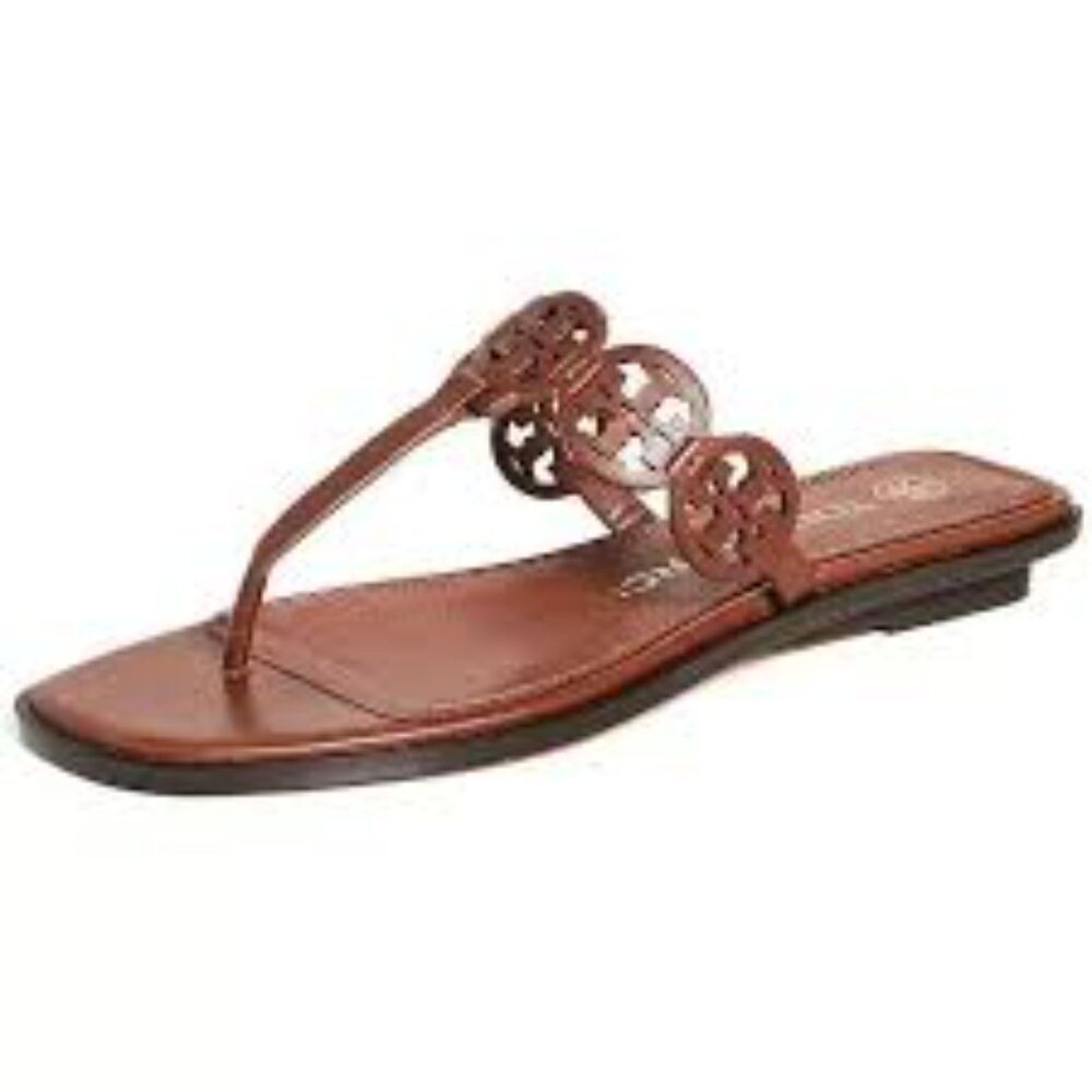 NIB Tory Burch Women's Tiny Miller Thong Sandals BURNT CUOIO